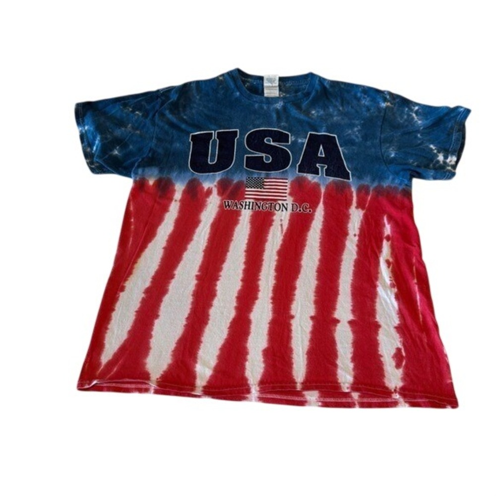 Delta Pro Weight‎ USA Washington DC Tie Dye Shirt Kids Large Red White Blue Tee